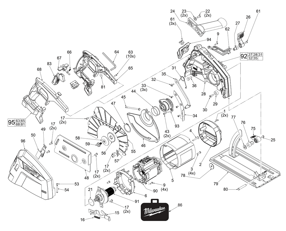 Fig-0 Diagram and Parts List for 2982-20 L16A Milwaukee Circular Saw