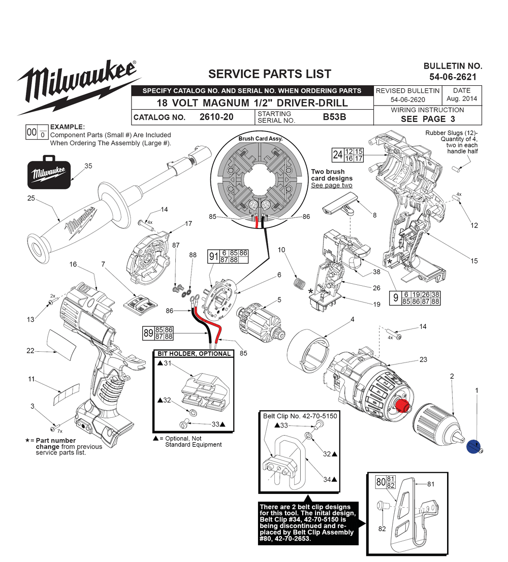 Fig-0 Diagram and Parts List for 2610-24 B53B Milwaukee Cordless Drill