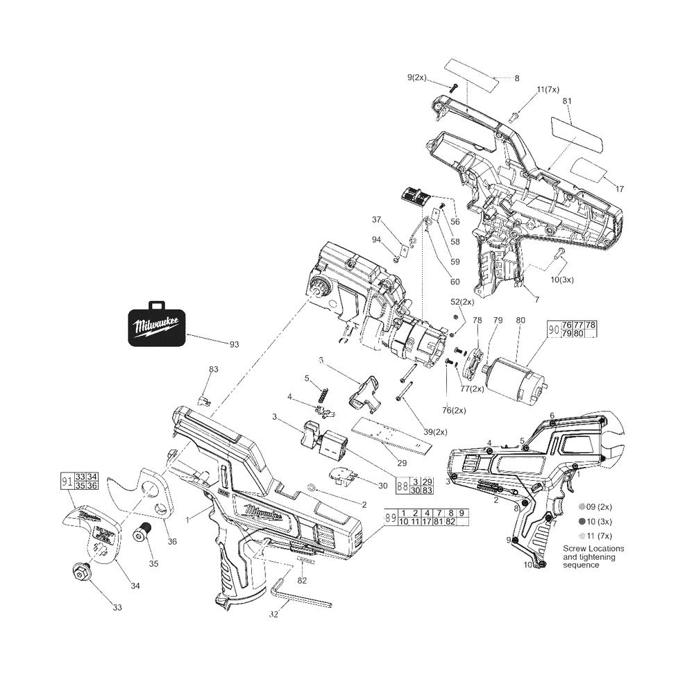 M12 Cable Cutter Page 1 Diagram and Parts List for 2472-20 E21C Milwaukee Pipe Tools