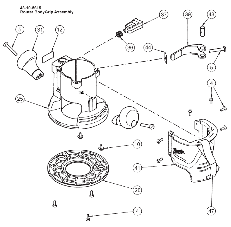 Fig-1 Diagram and Parts List for 5616-20  Milwaukee Router