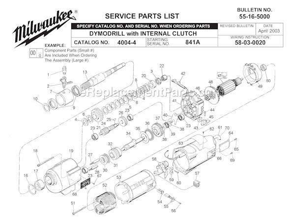 Page A Diagram and Parts List for 4004-4 SER 841A Milwaukee Electric Drill