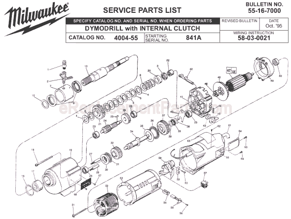 Page A Diagram and Parts List for 4004-55 SER 841A Milwaukee Electric Drill