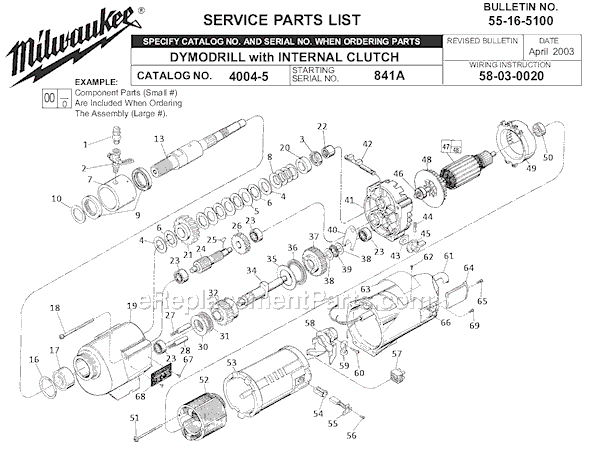 Page A Diagram and Parts List for 4004-5 SER 841A Milwaukee Electric Drill