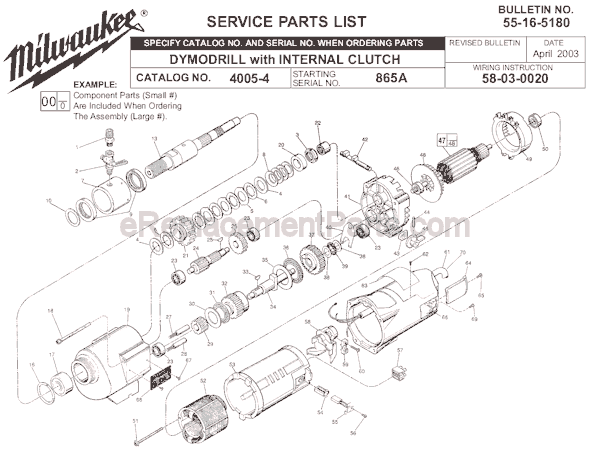 Page A Diagram and Parts List for 4005-4 SER 865A Milwaukee Electric Drill