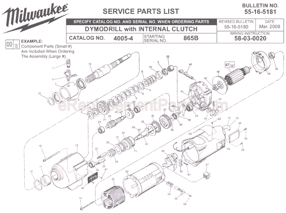 Page A Diagram and Parts List for 4005-4 SER 865B Milwaukee Electric Drill