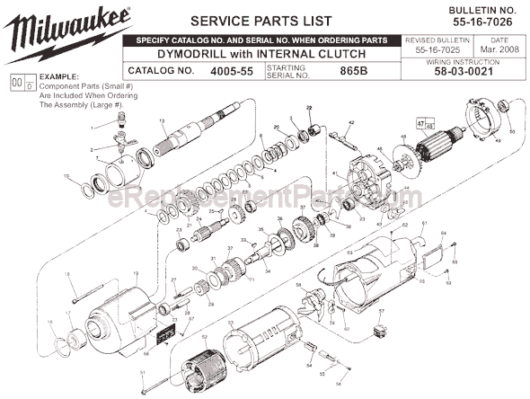 Page A Diagram and Parts List for 4005-55 SER 865B Milwaukee Electric Drill