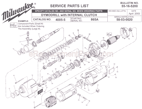 Page A Diagram and Parts List for 4005-5 SER 865A Milwaukee Electric Drill