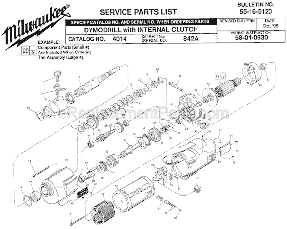 Page A Diagram and Parts List for 4014 SER 842A Milwaukee Electric Drill