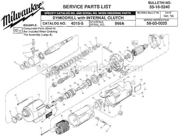 Page A Diagram and Parts List for 4015-5 SER 866A Milwaukee Cordless Drill