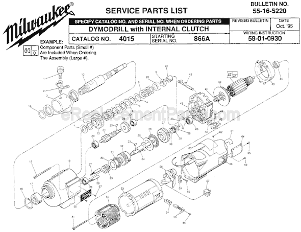 Page A Diagram and Parts List for 4015 SER 866A Milwaukee Cordless Drill