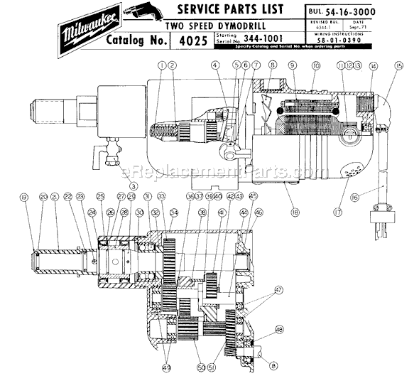 Page A Diagram and Parts List for 4025 SER 344-1001 Milwaukee Electric Drill