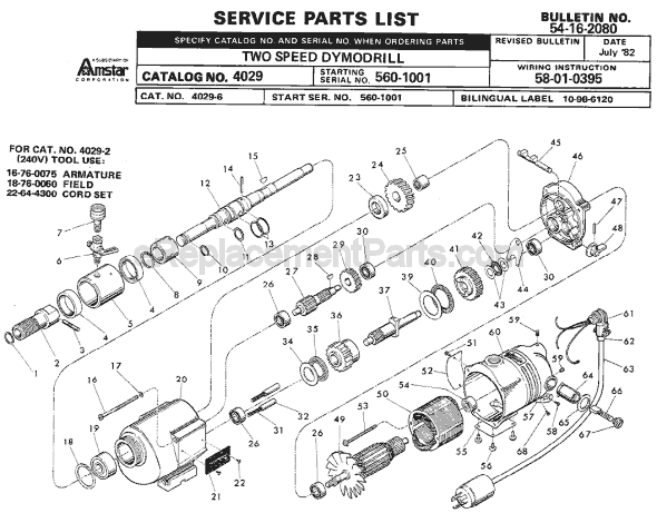 Page A Diagram and Parts List for 4029 SER 560-1001 Milwaukee Electric Drill