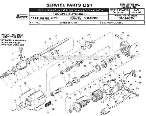 Page A Diagram and Parts List for 4029 SER 560-10300 Milwaukee Electric Drill