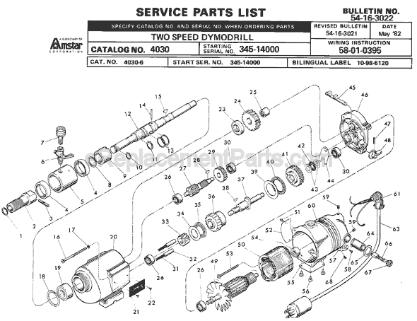 Page A Diagram and Parts List for 4030 SER 345-14000 Milwaukee Electric Drill
