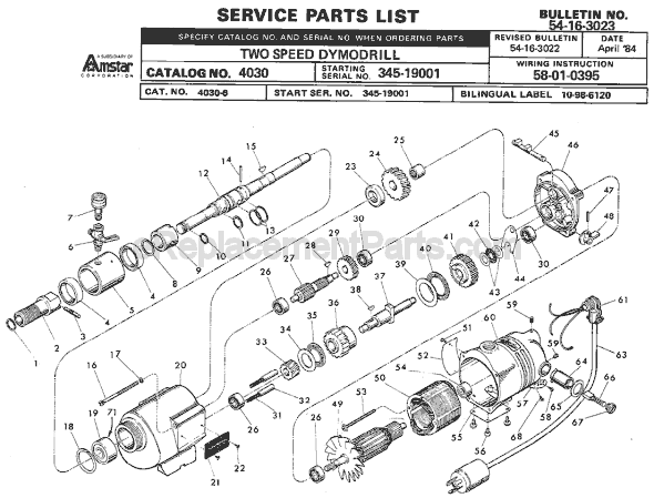 Page A Diagram and Parts List for 4030 SER 345-19001 Milwaukee Electric Drill