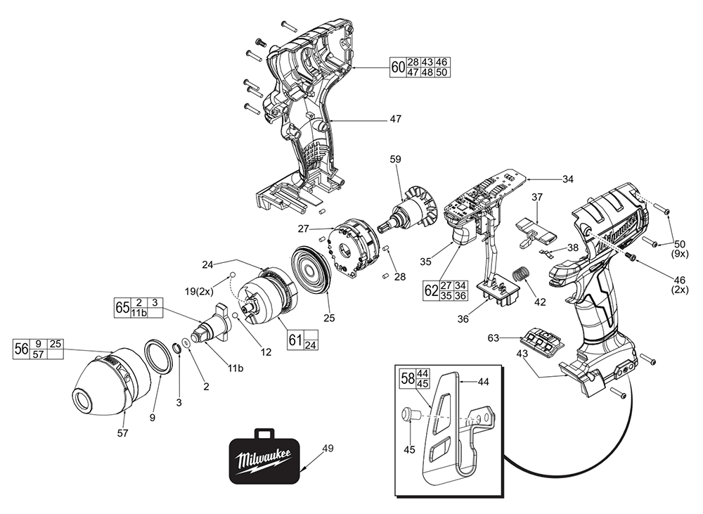 Fig-0 Diagram and Parts List for 2654-059 F21D Milwaukee Impact Driver
