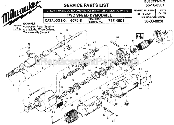 Page A Diagram and Parts List for 4079-5 SER 745-4001 Milwaukee Electric Drill
