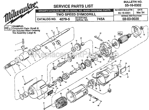 Page A Diagram and Parts List for 4079-5 SER 745A Milwaukee Electric Drill