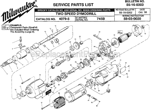 Page A Diagram and Parts List for 4079-5 SER 745B Milwaukee Electric Drill