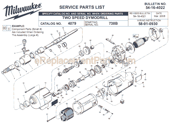 Page A Diagram and Parts List for 4079 SER 738B Milwaukee Electric Drill