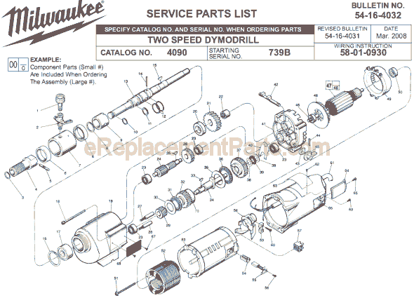 Page A Diagram and Parts List for 4090 SER 739B Milwaukee Electric Drill