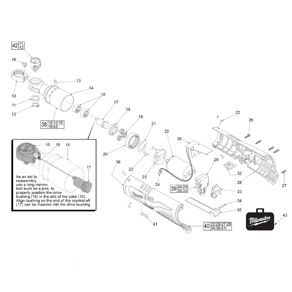 Fig-0 Diagram and Parts List for 2456-21 D53B Milwaukee Cordless Drill
