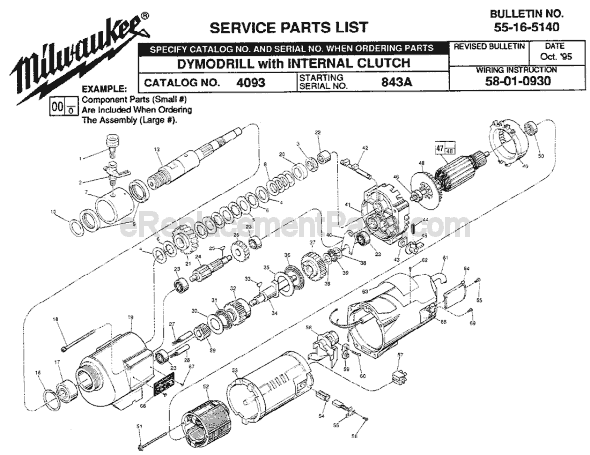 Page A Diagram and Parts List for 4093 SER 843A Milwaukee Electric Drill