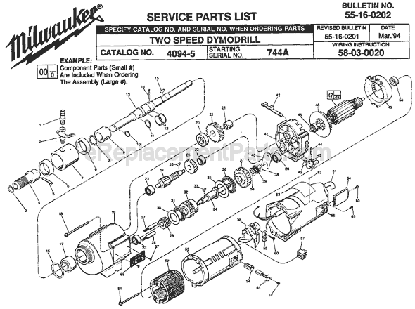Page A Diagram and Parts List for 4094-5 SER 744A Milwaukee Electric Drill