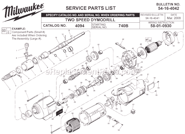 Page A Diagram and Parts List for 4094 SER 740B Milwaukee Electric Drill