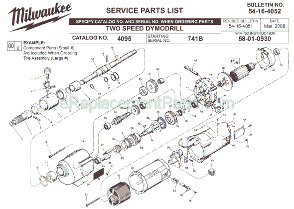 Page A Diagram and Parts List for 4095 SER 741B Milwaukee Electric Drill
