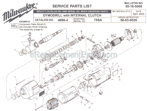 Page A Diagram and Parts List for 4096-4 SER 798A Milwaukee Electric Drill
