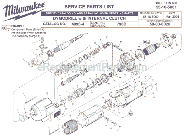 Page A Diagram and Parts List for 4096-4 SER 798B Milwaukee Electric Drill