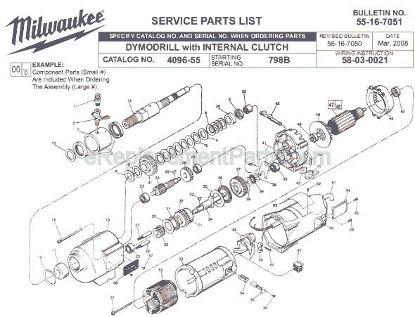 Page A Diagram and Parts List for 4096-55 SER 798B Milwaukee Electric Drill