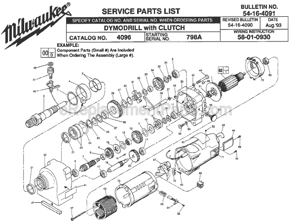 Page A Diagram and Parts List for 4096 SER 798A Milwaukee Electric Drill