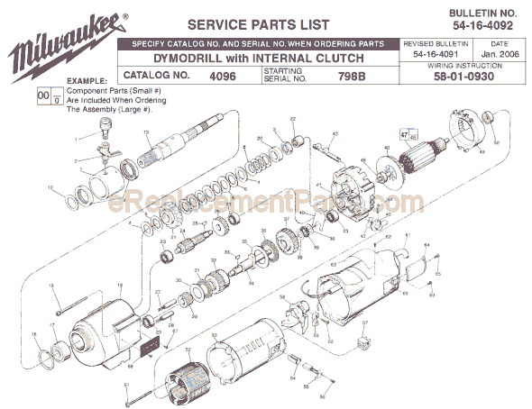 Page A Diagram and Parts List for 4096 SER 798B Milwaukee Electric Drill