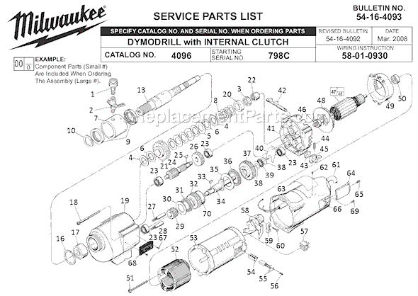 Page A Diagram and Parts List for 4096 SER 798C Milwaukee Electric Drill