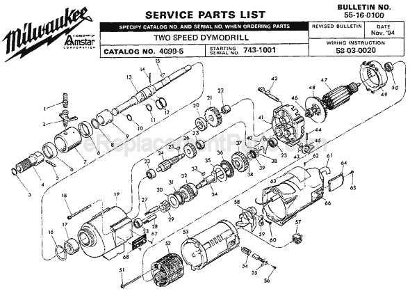 Page A Diagram and Parts List for 4099-5 SER 743-1001 Milwaukee Electric Drill