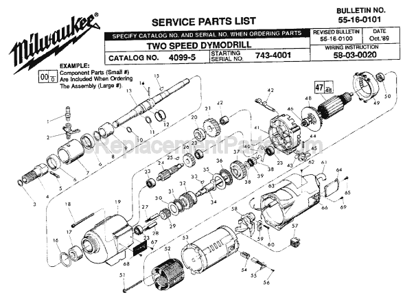 Page A Diagram and Parts List for 4099-5 SER 743-4001 Milwaukee Electric Drill