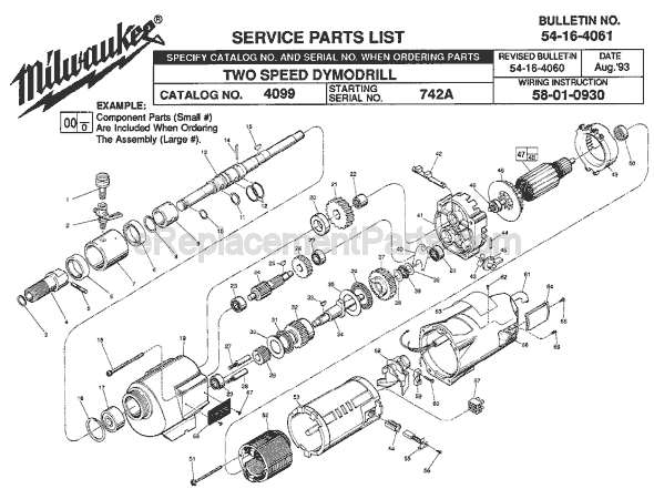 Page A Diagram and Parts List for 4099 SER 742A Milwaukee Electric Drill