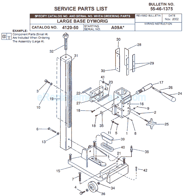 Page A Diagram and Parts List for 4120-50 SER A09A Milwaukee Electric Drill