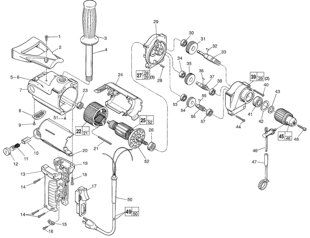 Page 1 Diagram and Parts List for 1660-6 719B Milwaukee Electric Drill