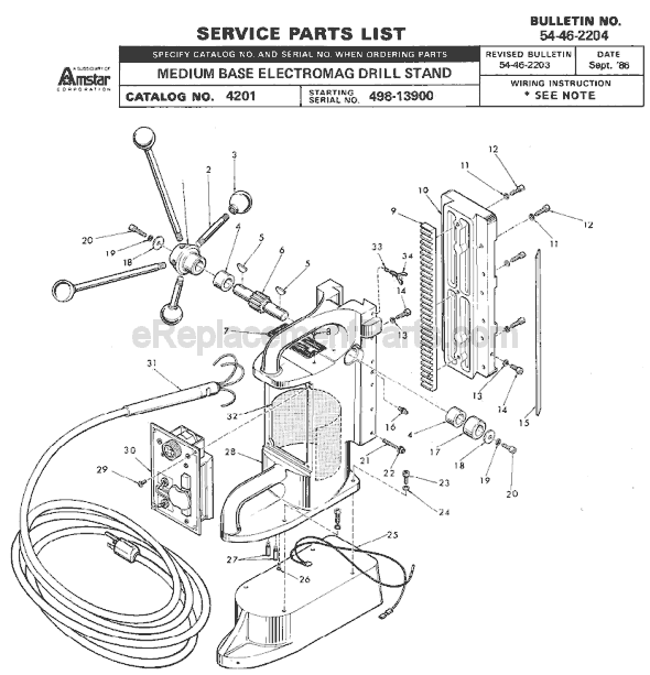 Page A Diagram and Parts List for 4201 SER 498-13900 Milwaukee Drill Press