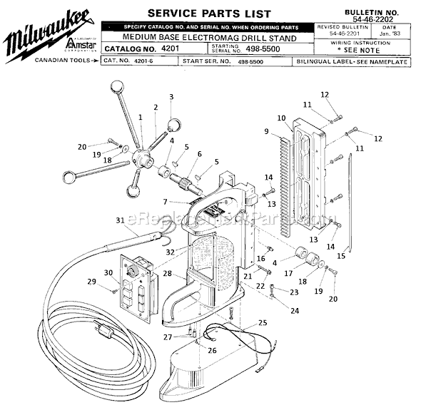 Page A Diagram and Parts List for 4201 SER 498-5500 Milwaukee Drill Press