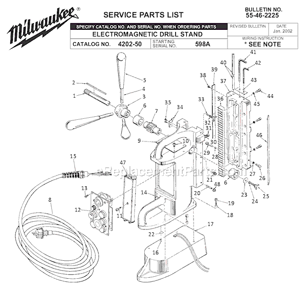 Page A Diagram and Parts List for 4202-50 SER 598A Milwaukee Drill Press
