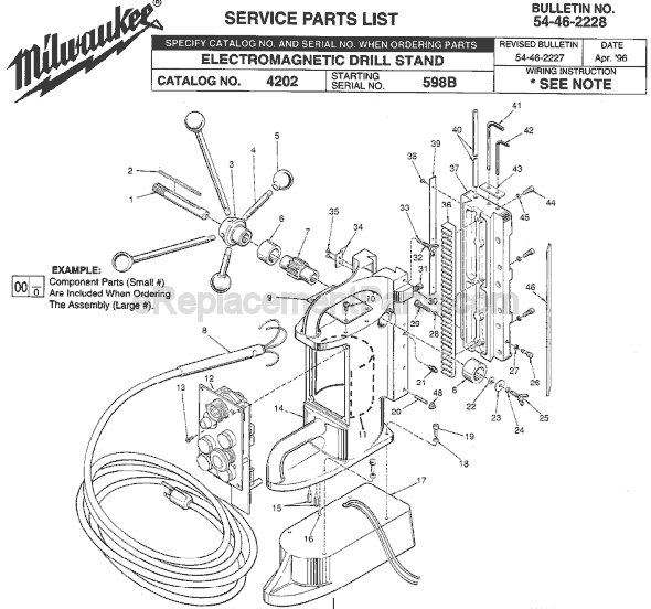 Page A Diagram and Parts List for 4202 SER 598B Milwaukee Drill Press
