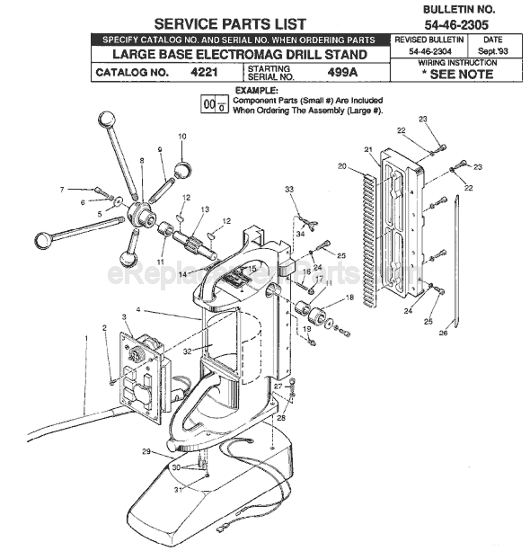 Page A Diagram and Parts List for 4221 SER 499A Milwaukee Drill Press