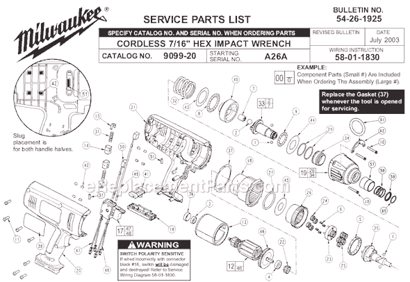 Page A Diagram and Parts List for 9099-23SERA26A SER A26A Milwaukee Wrench