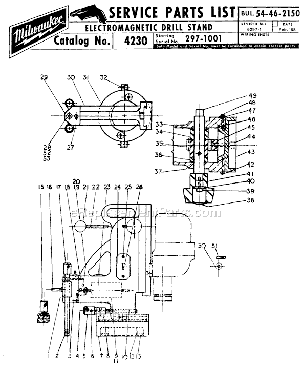 Page A Diagram and Parts List for 4230 SER 297-1001 Milwaukee Drill Press