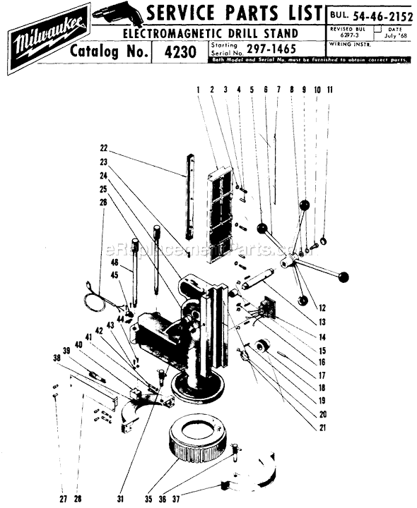Page A Diagram and Parts List for 4230 SER 297-1465 Milwaukee Drill Press