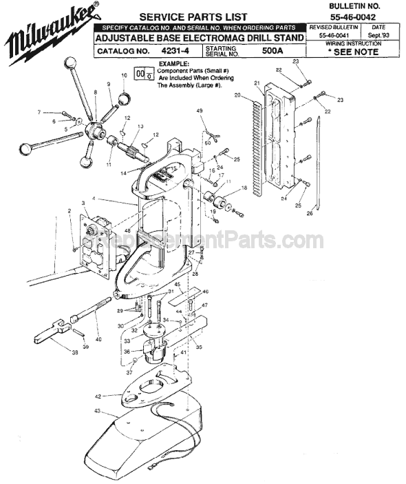 Page A Diagram and Parts List for 4231-4 SER 500A Milwaukee Drill Press